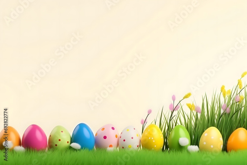 easter card, easter bunny with eggs, easter eggs and flowers, easter eggs in a basket, easter eggs and flowers on a white background, easter wall paper and background for social media