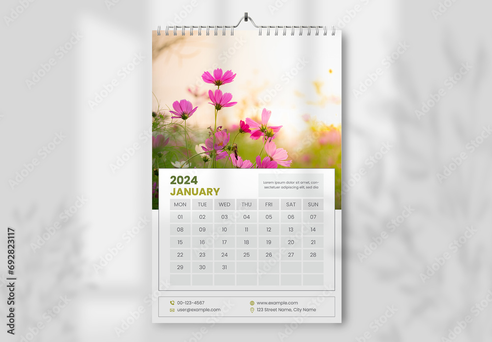 Nature Wall Calendar 2024 Layout Stock Template Adobe Stock