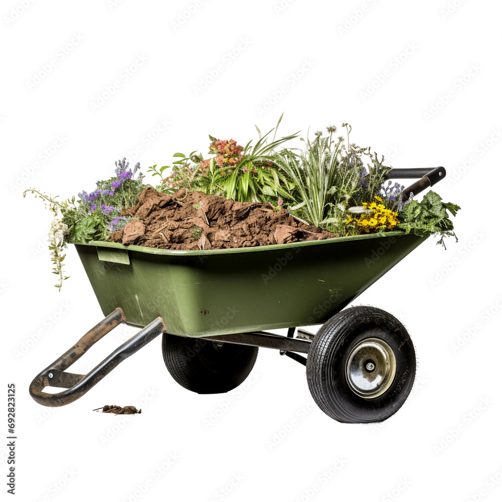 Wheelbarrow, transparent background, isolated image, generative AI Wheelbarrow, transparent background, isolated image, generative AI