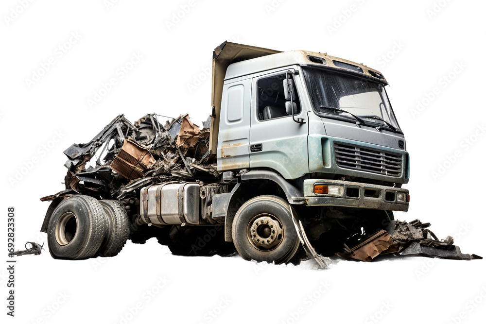 Demolished truck, isolated image, genarative AI, truck