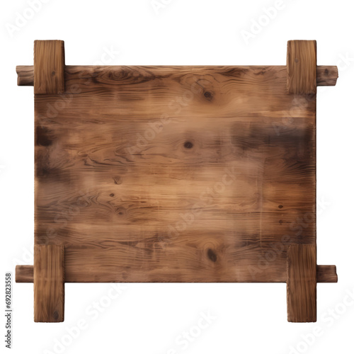 Brown old wooden board isolated on transparent background
