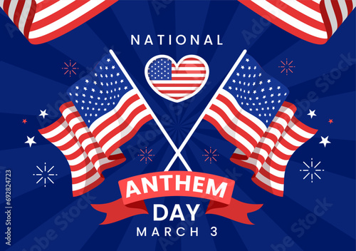 National Anthem Day Vector Illustration on March 3 with United States of America Flag in National Holiday Flat Cartoon Background Design