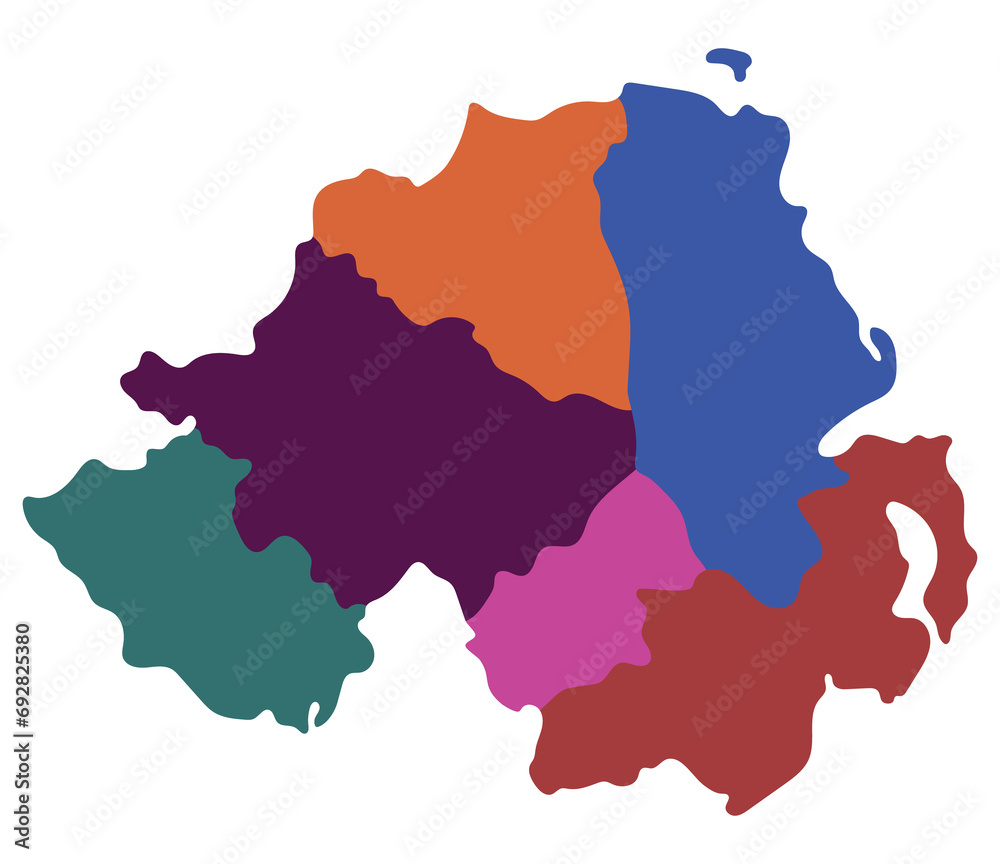Northern Ireland map. Map of Northern Ireland divided into six main regions