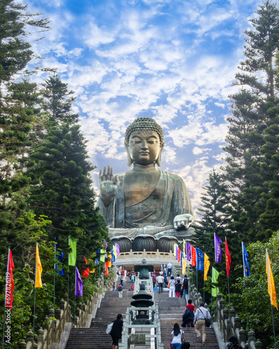 Tian Tan Buddha Statue Po Lin Monastery, Lantau Island, Ngong Ping Village, scenery on heaven Big buddha, religion sacred landmark of tourists and buddhists tourism in Hong Kong.