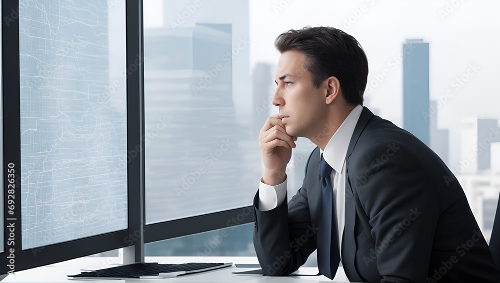 businessman is thinking about business development ideas near the window businessman is thinking about business development ideas near the window