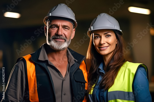 portrait of a man and woman engineer in work clothes
