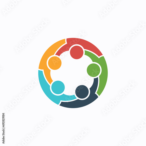 Community Unity Logo - Five Colorful Figures in a Circular Family Embrace Symbolizing Togetherness and Team Support