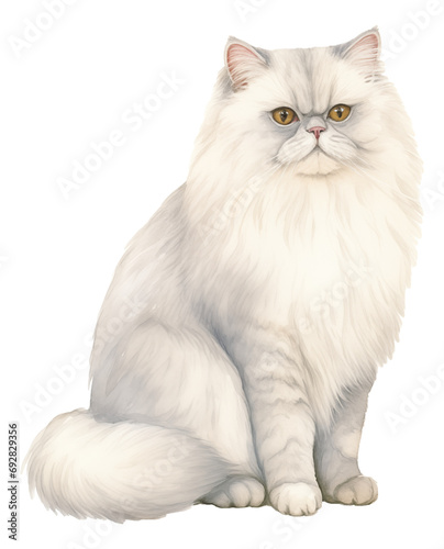 Watercolor white Persian cat isolated.