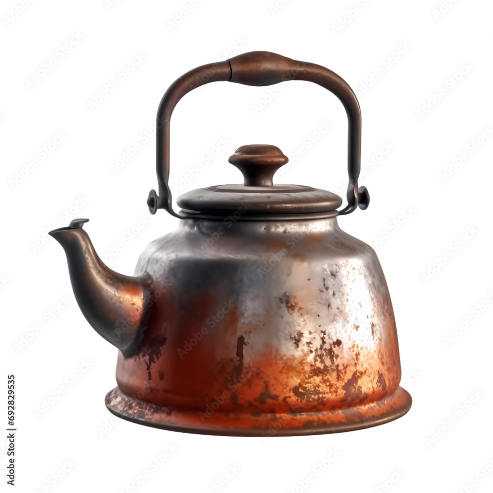 Rusty kettle isolated on transparent background
