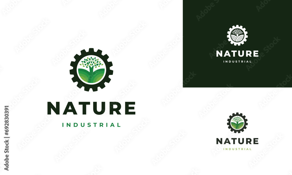 Nature technology logo, tree and gear machine vector, Agriculture logo template icon, Eco Tech Logo Nature technology logo, tree and gear machine vector, Agriculture logo template icon, Eco Tech Logo