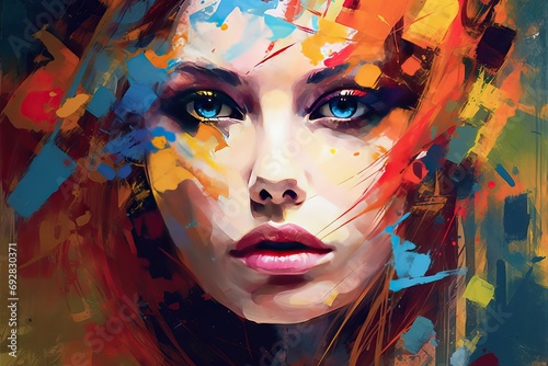 face woman art style painting acrylic portrait female Abstract artistic artwork blob brush background canvas colours colourful creative fabric rty composition grunge grimy design detail handmade photo
