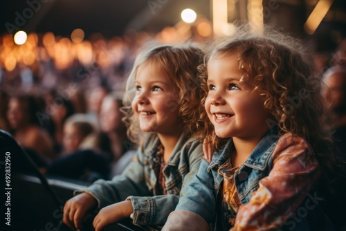 Two Young Girls Smiling and Watching a Performance
 photo