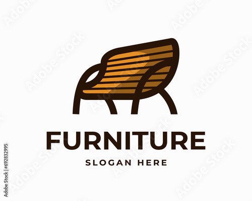 Furniture armchair wood retro relax garden sitting line striped interior vector logo design