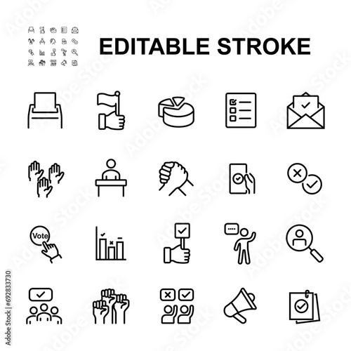 Set of Vote Illustrations In Line Style.