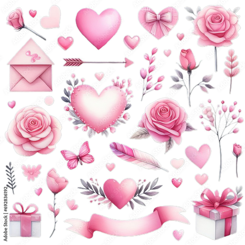 Valentine's Day elements set. Different romantic objects. Vector illustration