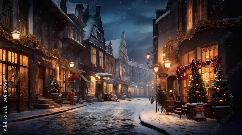Street in a Christmas night in an old European town