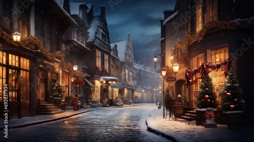 Street in a Christmas night in an old European town