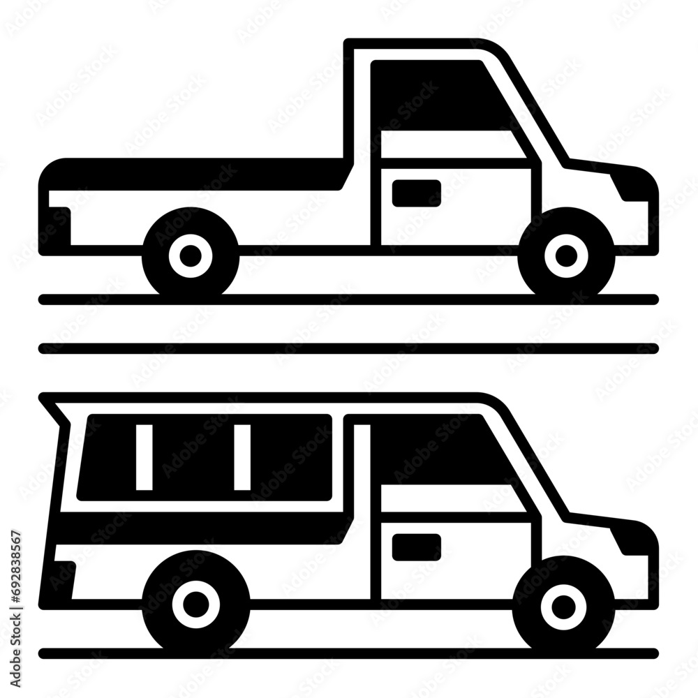 Buses and pickup trucks