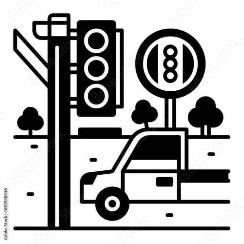 the car stopped at a traffic light