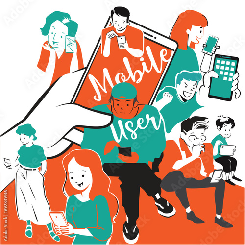 illustration of mobile user variety action concept vector Silhouette Vintage design