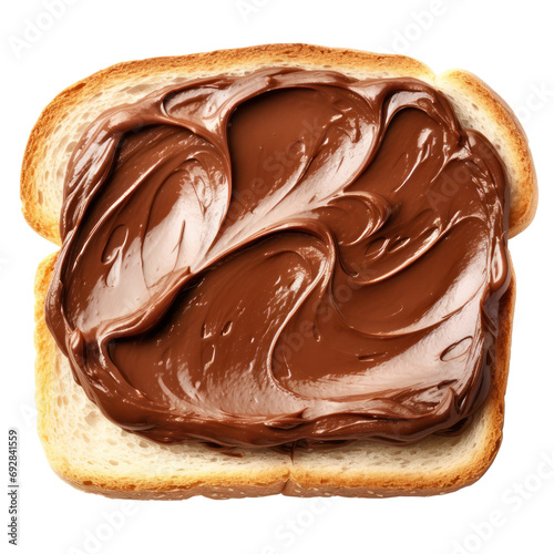 Chocolate cream spread on toast isolated on transparent background,transparency 