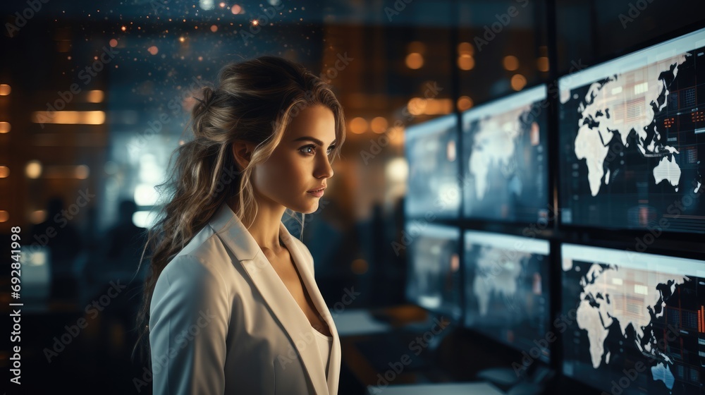 Business woman with Data Analytics and Business Intelligence, General Machine Learning Services involves using machine learning algorithms and techniques to help business problems. Generative AI. Business woman with Data Analytics and Business Intelligence, General Machine Learning Services involves using machine learning algorithms and techniques to help business problems. Generative AI.