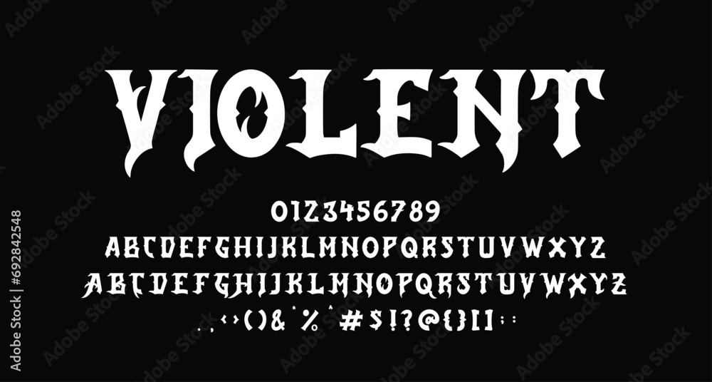 Obraz premium Violent blackletter display font Best Alphabet Alphabet Brush Script Logotype Font lettering handwritten