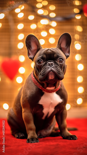 9:16 or 16:9 Cute French Bulldog dogs come to spread love on Valentine's Day and other special days.for backgrounds on mobile or computer screens or other printing projects. © jkjeffrey