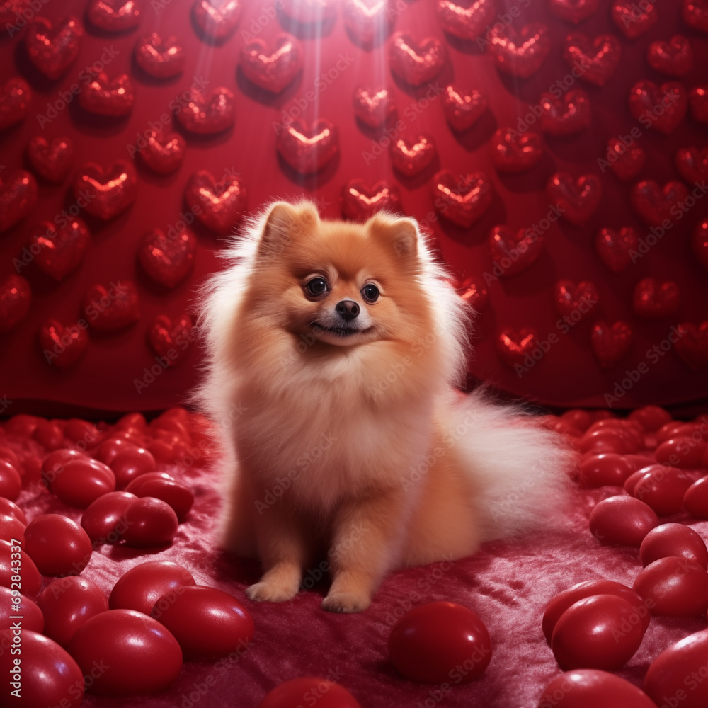 1:1 Cute Pomeranian dogs come to spread love on Valentine's Day and other special days.for backgrounds on mobile or computer screens or other printing projects.