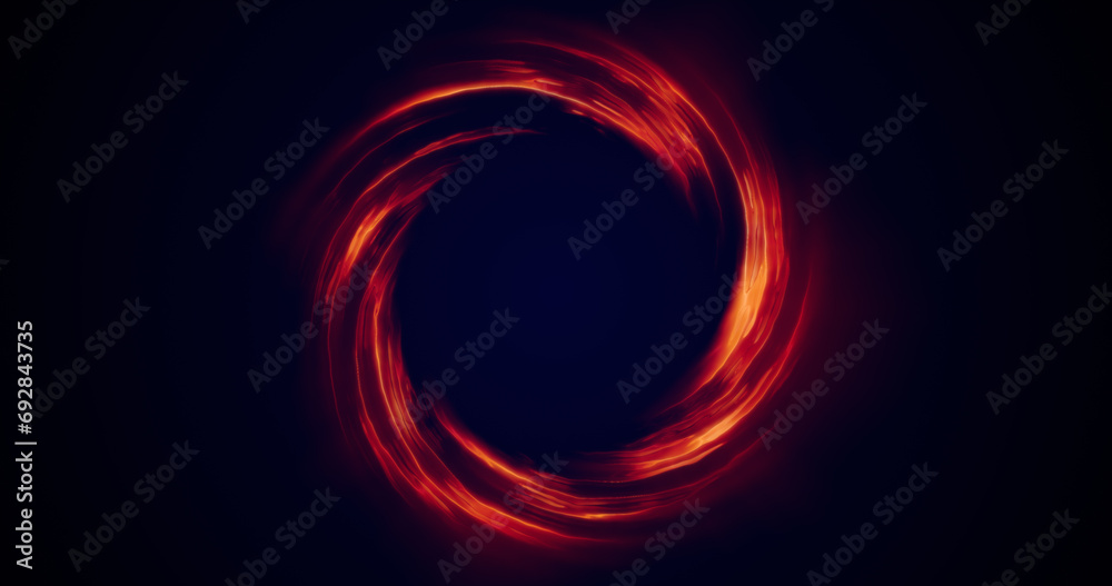 Looped twirl circle of stripes and lines of bright yellow orange beautiful magical energy glowing neon, round frame. Abstract background - obrazy, fototapety, plakaty 