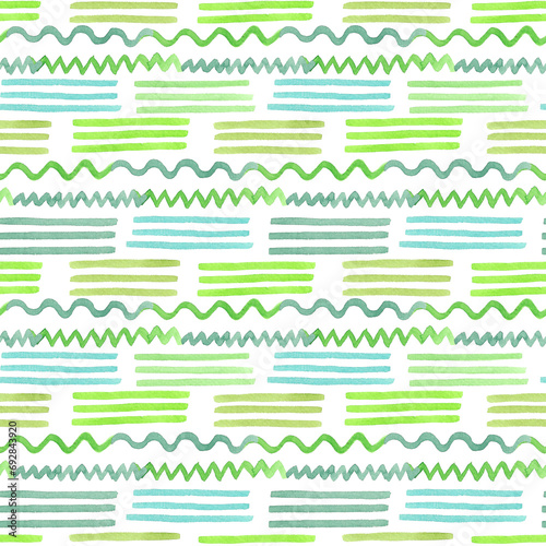 Stylish watercolor seamless pattern with green rainbows in a childish style. Hand-drawn elements for textiles, fabric, wallpaper, stationery, posters, prints, invitations, cards, baby shower.