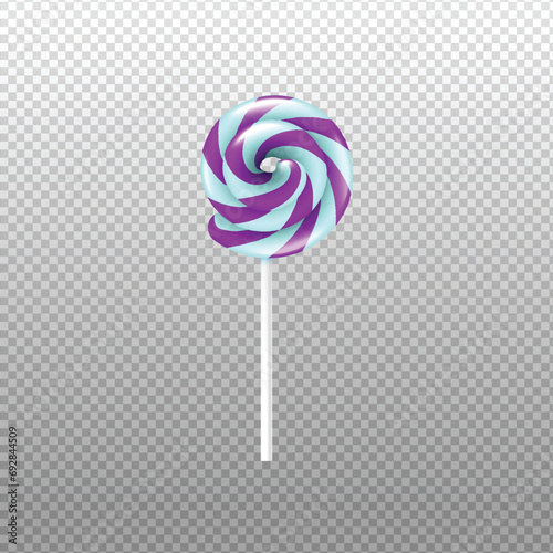 Realistic lollipop candy on white stick isolated on transparent background.