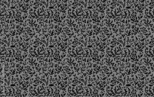 floral black color with gray background seamless pattern
