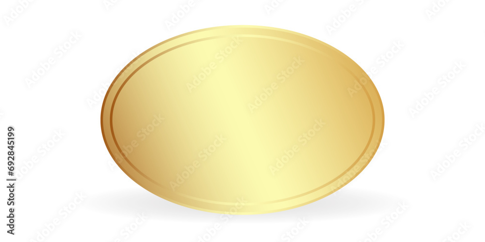 Gold oval badge. 3 D. Vector illustration.