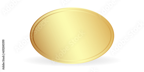 Gold oval badge. 3 D. Vector illustration.