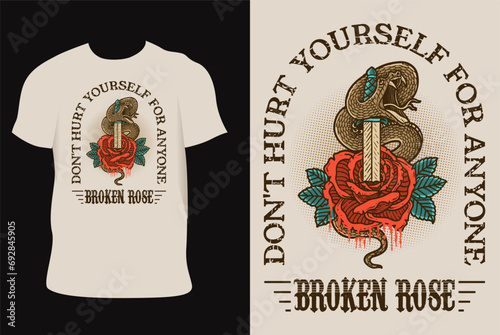 Illustration vector vintage snake rose on T shirt mockup