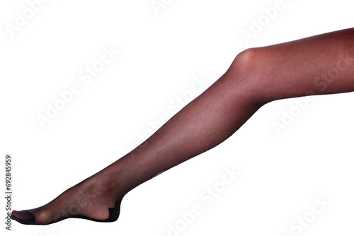 Female leg in black stockings, isolated