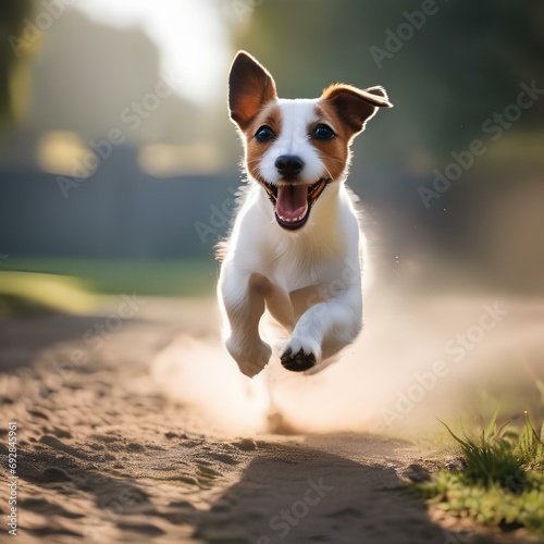 A vibrant portrait of a Jack Russell terrier caught mid-leap in a burst of energy2 photo