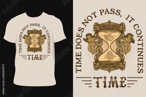 Illustration antique hourglass with angel and demon on T shirt mockup