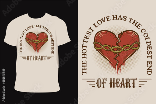 Illustration vintage broken heart on t shirt design photo
