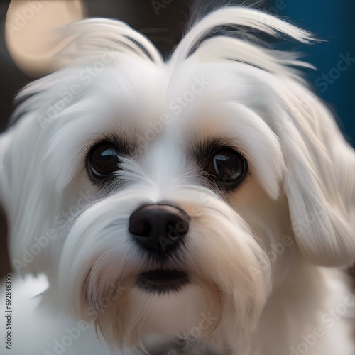 A portrait of a Maltese with a flowing, silky white coat2 photo