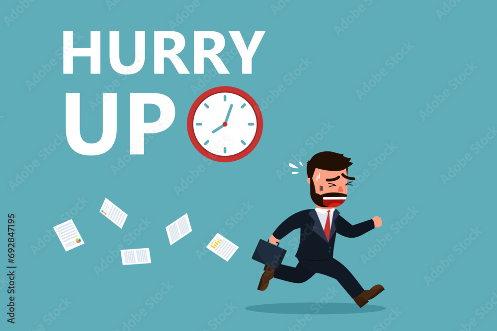 businessman ran to work in a hurry before it was too late, causing important documents to be scattered. business that is competing against time.
