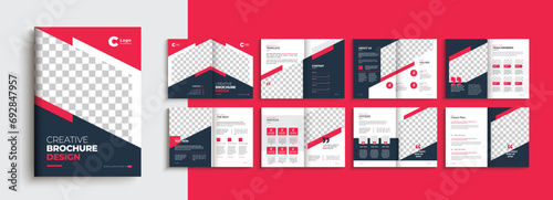 Business brochure template with yellow, red modern shape. Company profile 16 pages a4 brochure template layout design photo