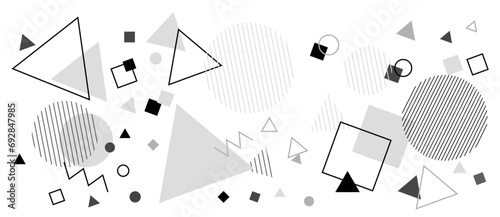 モノクロの幾何学模様の背景イラスト ジオメトリック メンフィス フレーム
