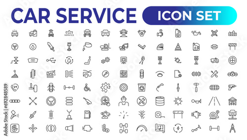 Car service icon set with editable stroke and white background. Auto service, car repair icon set. Car service and garage.