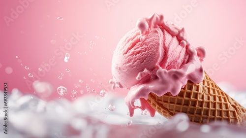 y pink ice cream illustration delicious treat, indulgence sorbet, cone scoop y pink ice cream