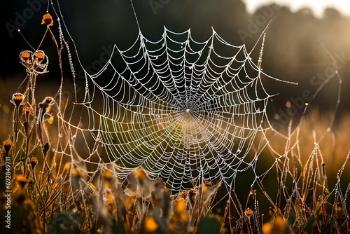 spider web with dew drops