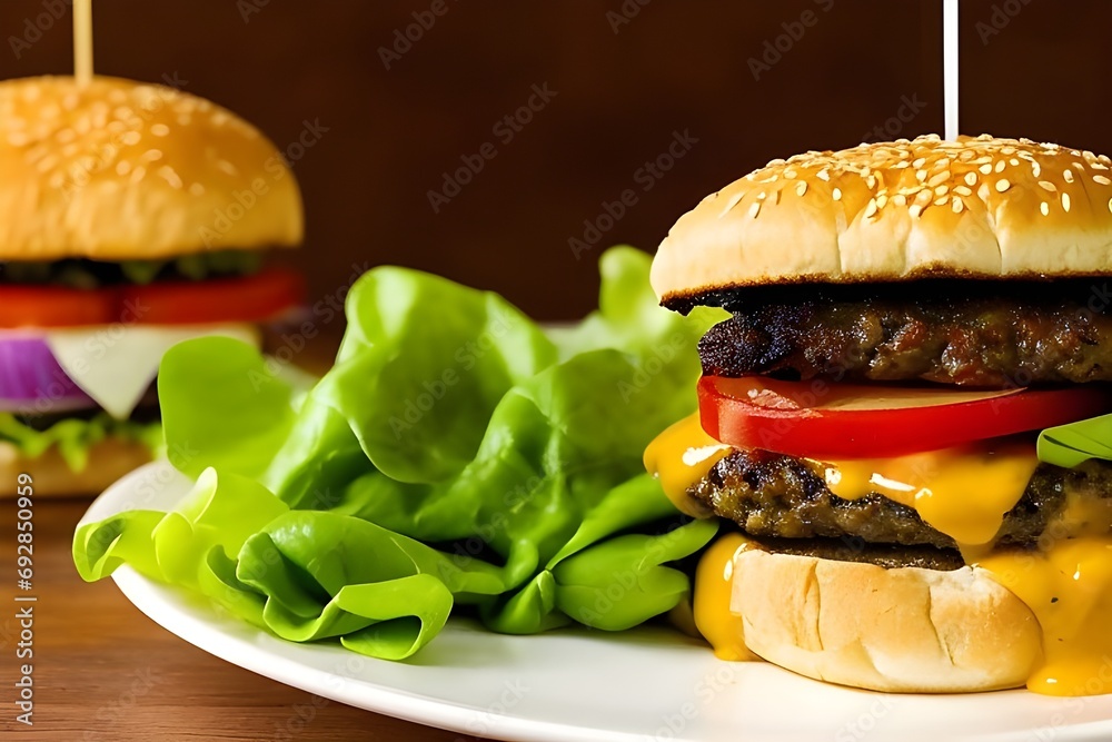 A tasty burger with variety of ingredients