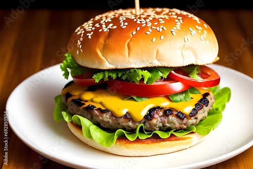 Obraz na płótnie A tasty burger with variety of ingredients w salonie