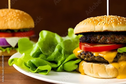Obraz na płótnie A tasty burger with variety of ingredients w salonie